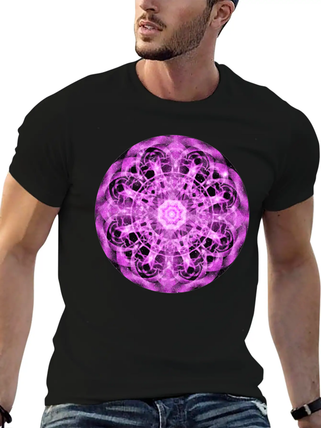 Cosmic Symmetry Mandala Casual Graphic T-Shirt – Simple And Comfortable Daily Wear