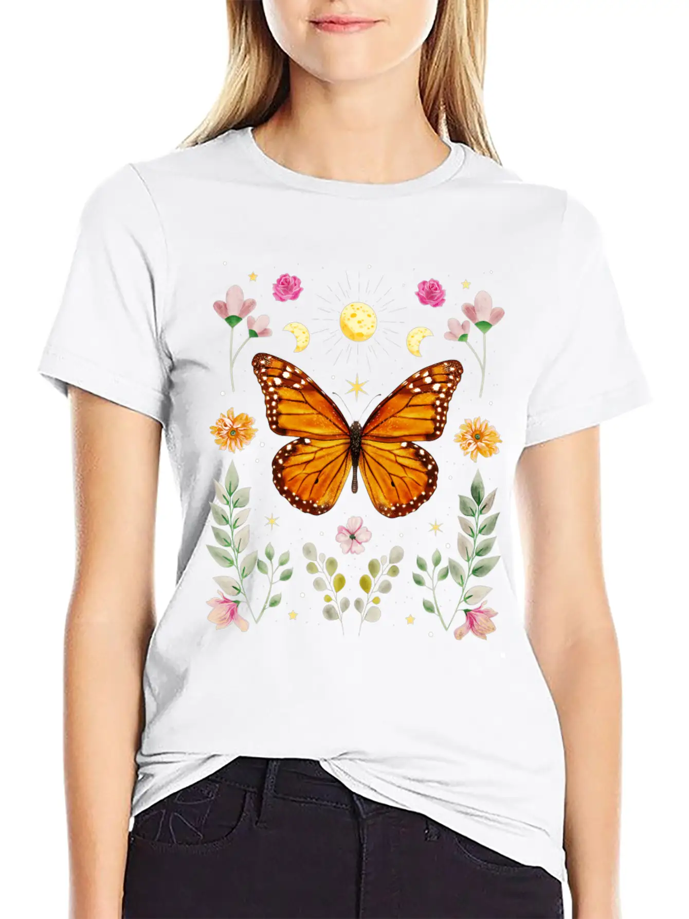 Cottagecore Aesthetic Butterfly Witchy Celestial Casual Graphic T-Shirt – Simple And Comfortable Daily Wear