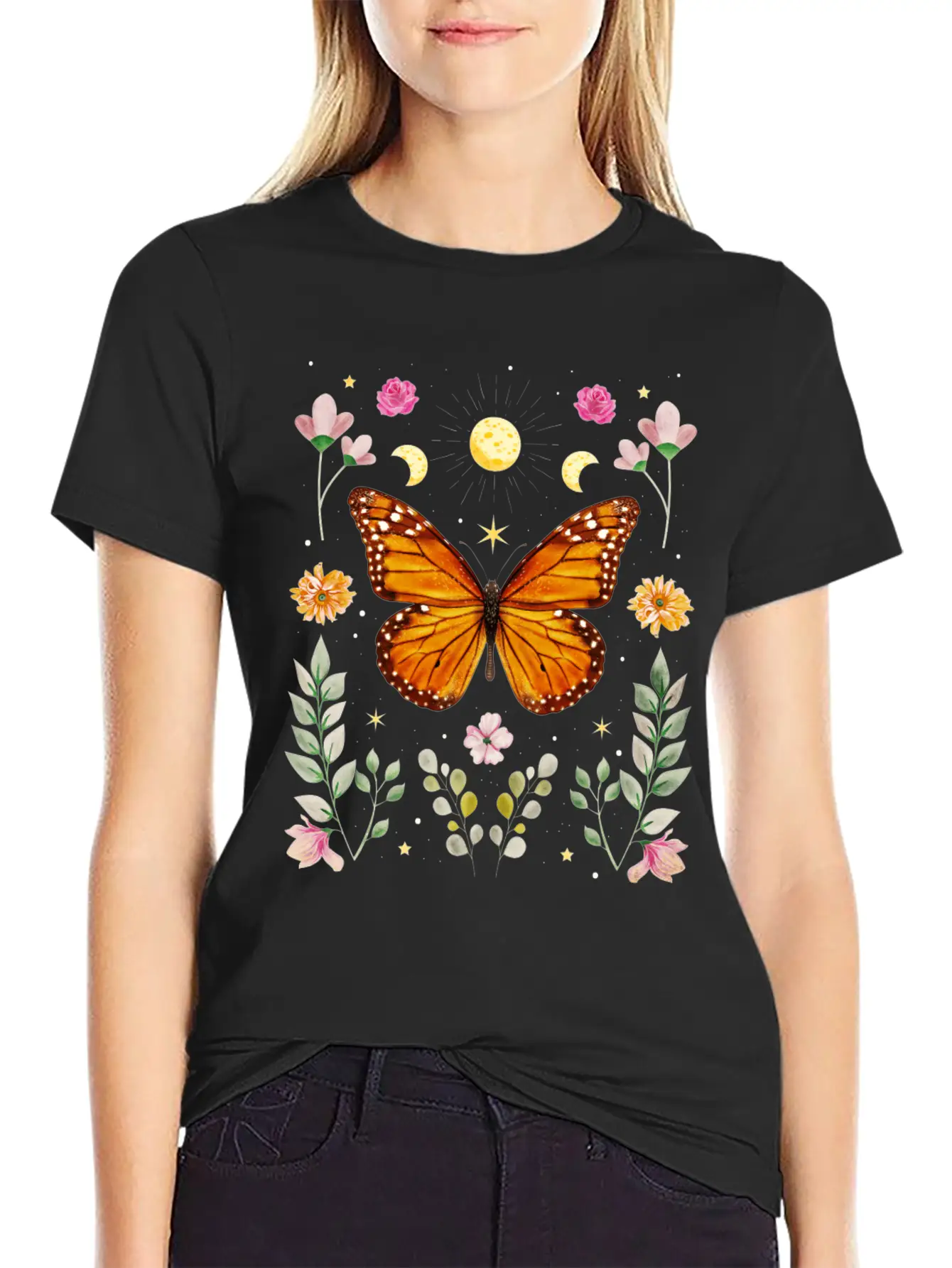 Cottagecore Aesthetic Butterfly Witchy Celestial Casual Graphic T-Shirt – Simple And Comfortable Daily Wear