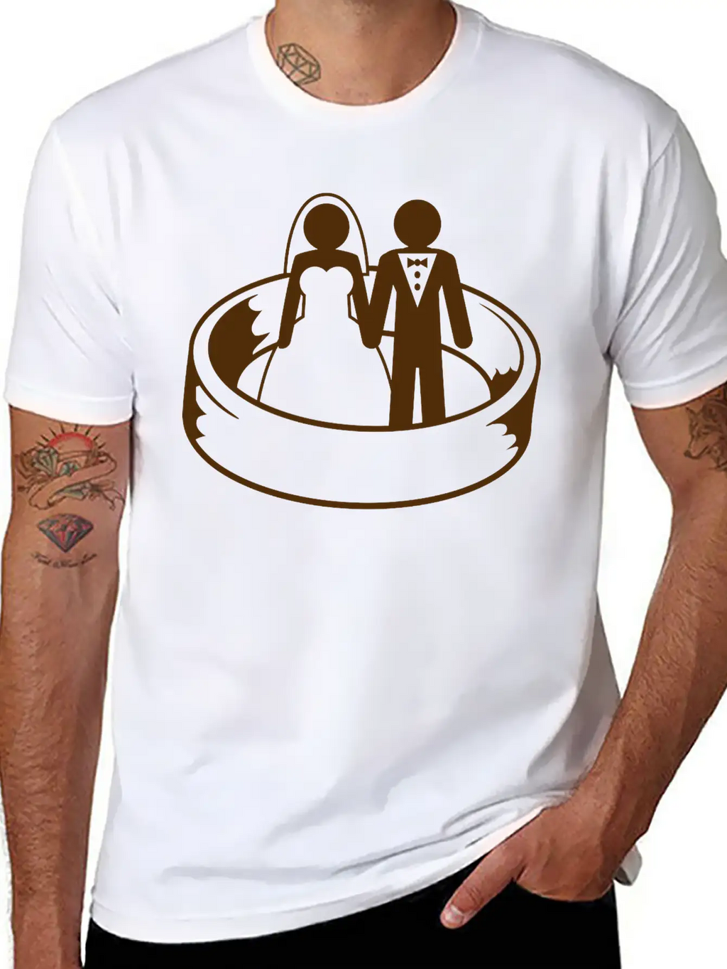 Couple Wedding Ring Dress Team Round Circle Marry Essential Cotton Tee For Daily Outfits – Unisex Style
