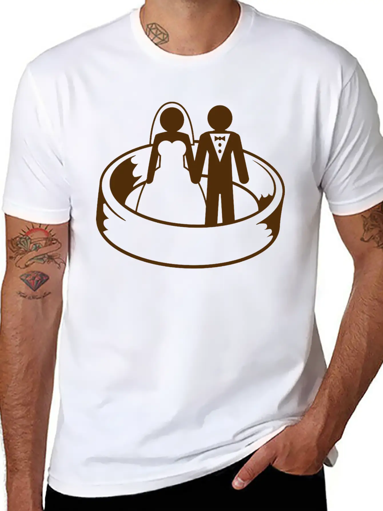 Couple Wedding Ring Dress Team Round Circle Marry Essential Cotton Tee For Daily Outfits – Unisex Style