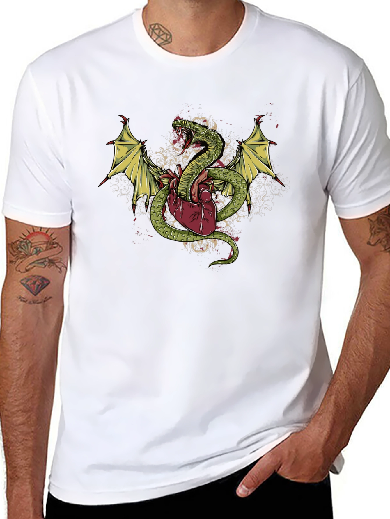 Snake & Heart Graphic T-Shirt - Edgy Style