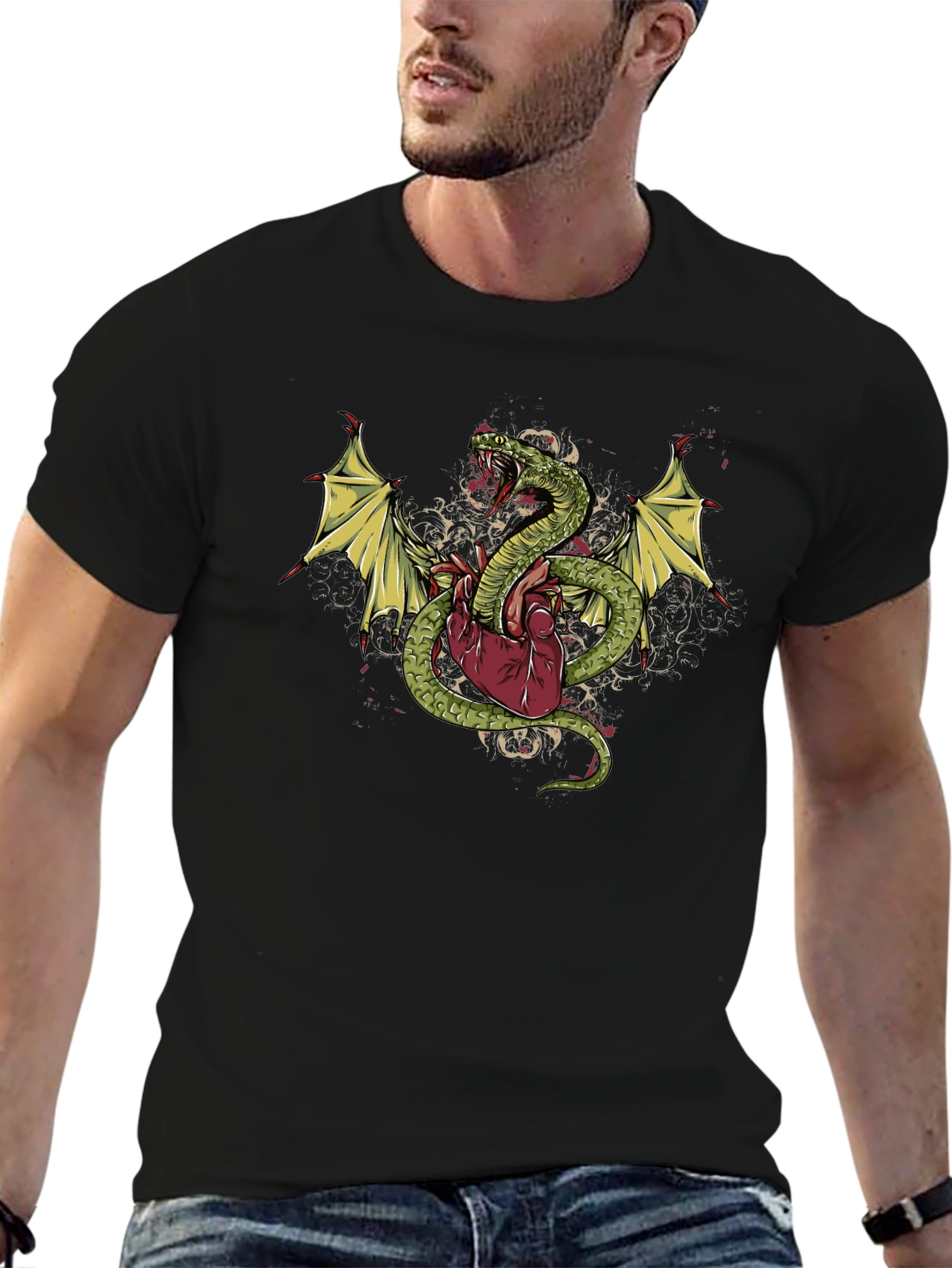 Snake & Heart Graphic T-Shirt - Edgy Style