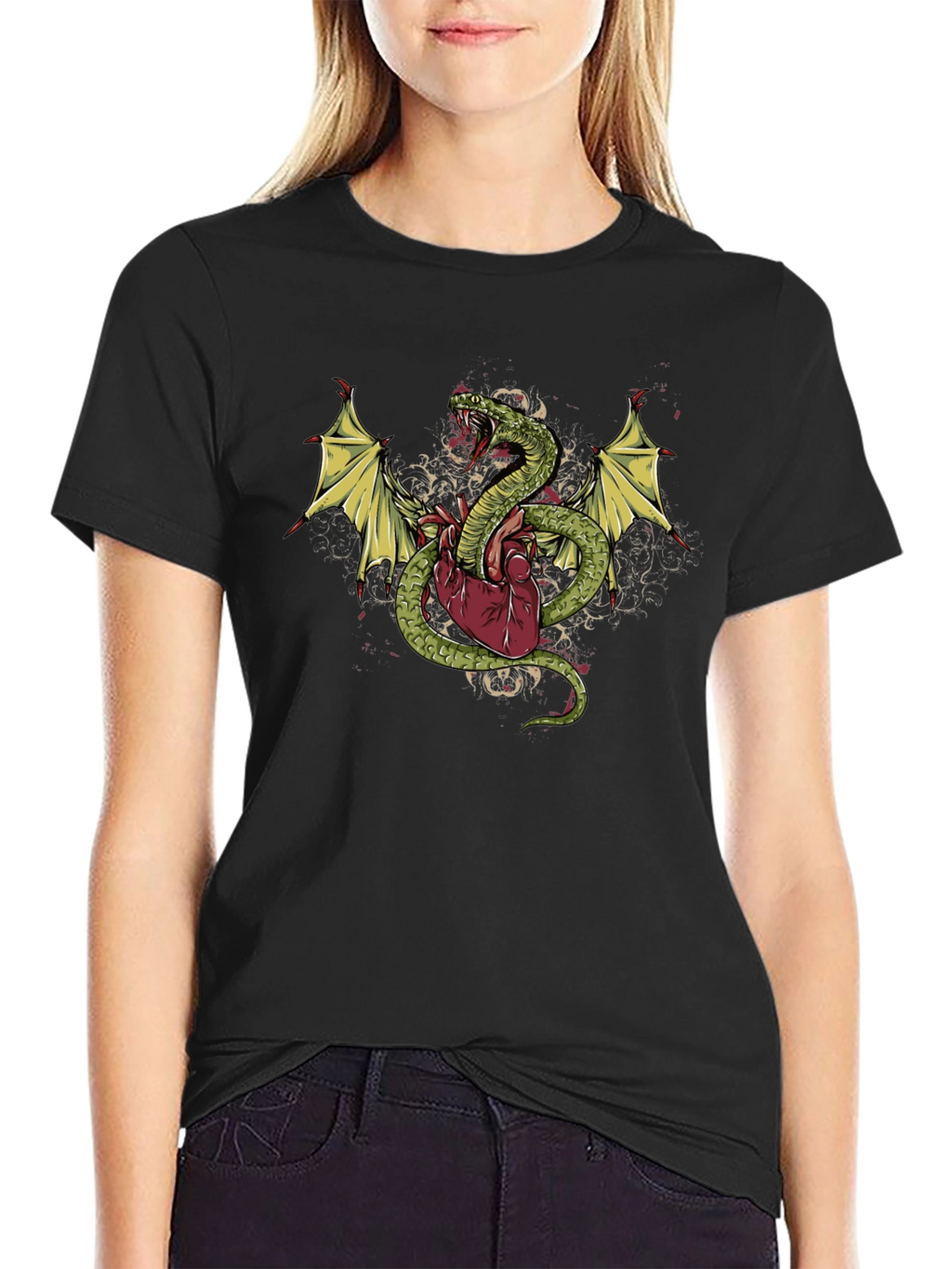 Snake & Heart Graphic T-Shirt - Edgy Style