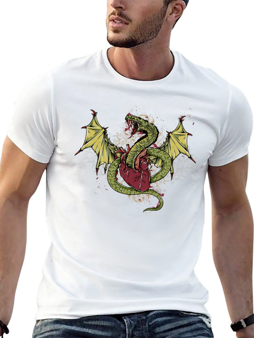 Snake & Heart Graphic T-Shirt - Edgy Style
