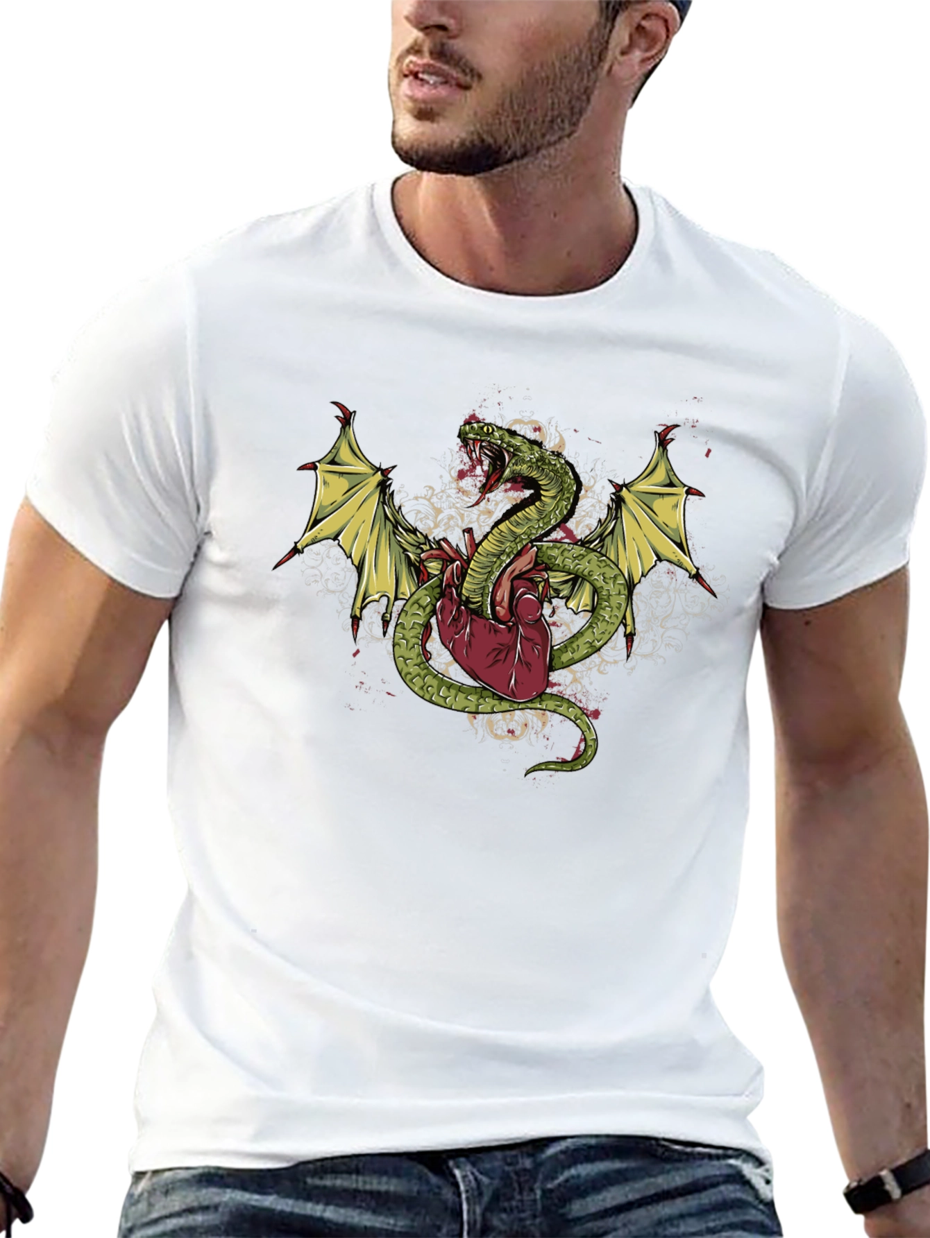 Snake & Heart Graphic T-Shirt - Edgy Style