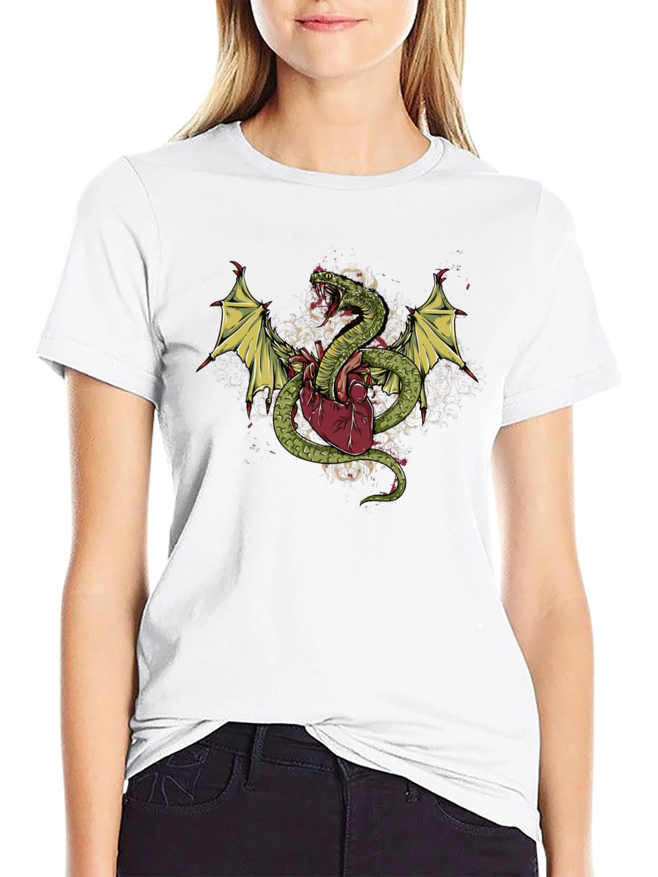 Snake & Heart Graphic T-Shirt - Edgy Style