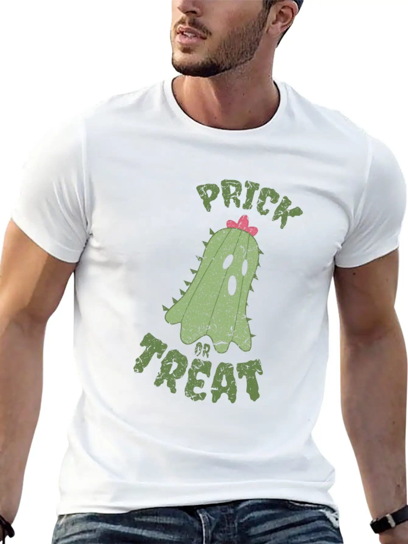Creepy Ghost Cactus Gift Halloween Unisex Short Sleeve Soft Cotton T-Shirt – Casual Everyday Wear