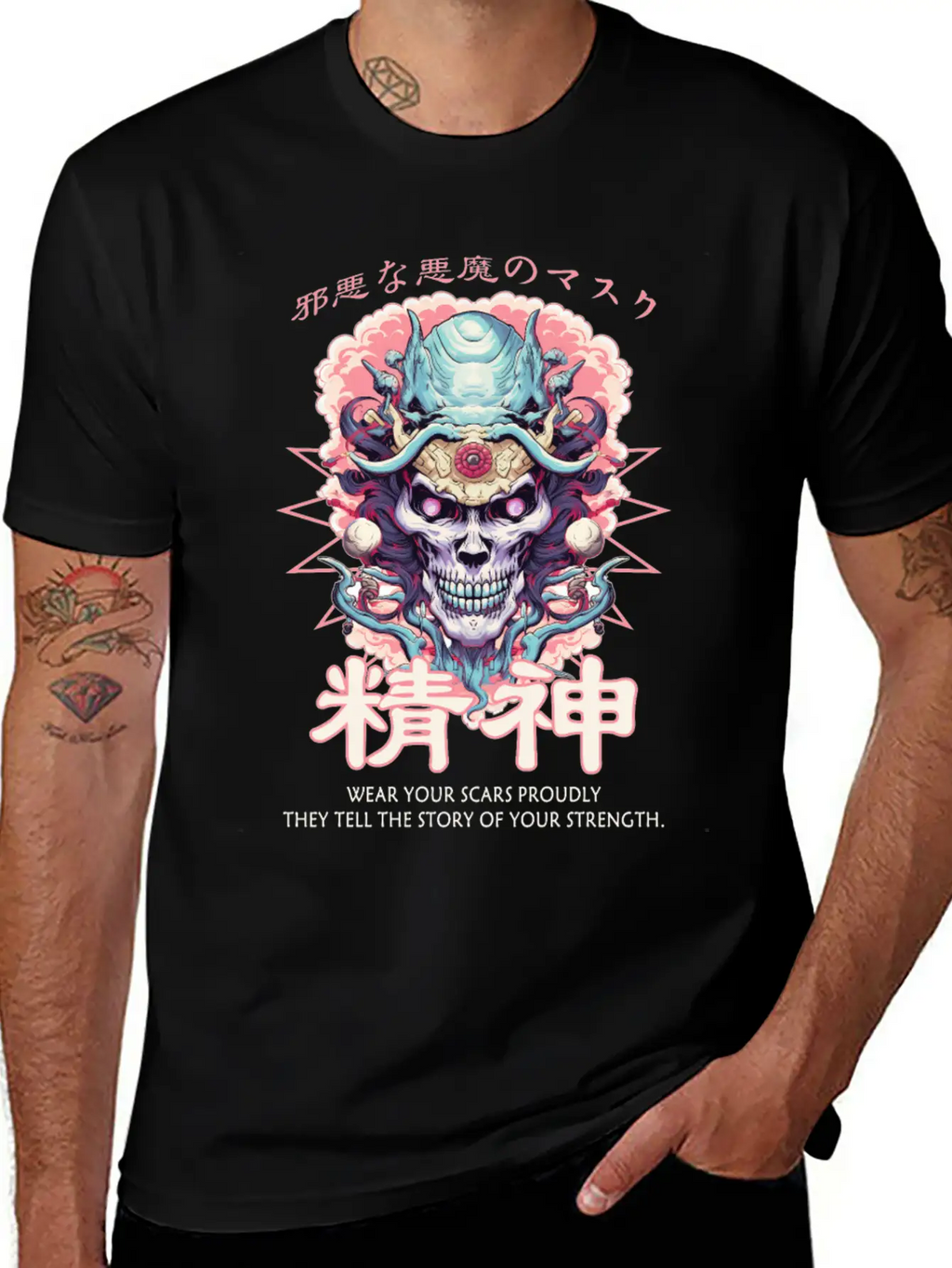 Creepy Oni Mask Japanese Streetwear Hiphop Harajuk Unisex Casual T-Shirt – Clean Design For Daily Comfort