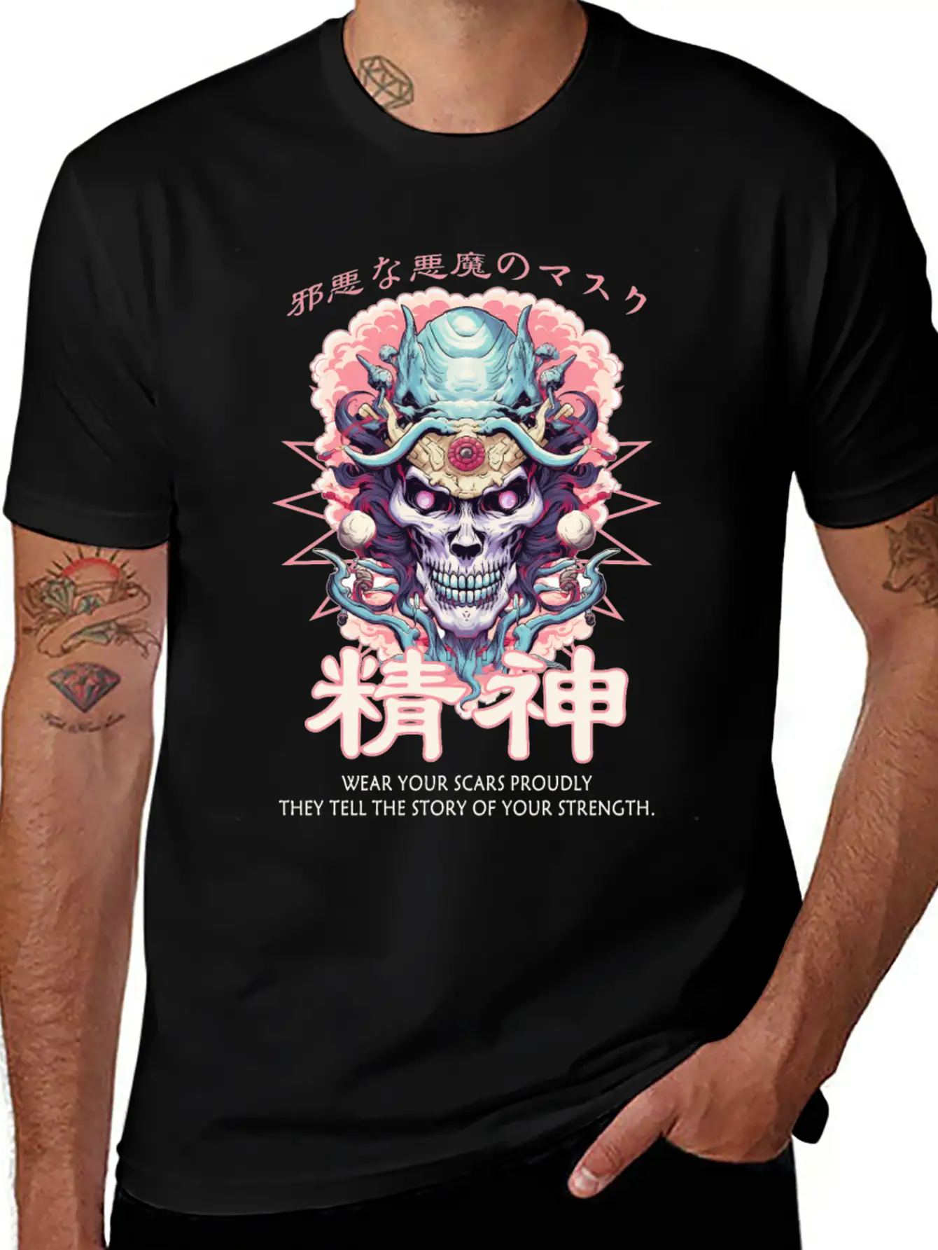 Creepy Oni Mask Japanese Streetwear Hiphop Harajuk Unisex Casual T-Shirt – Clean Design For Daily Comfort
