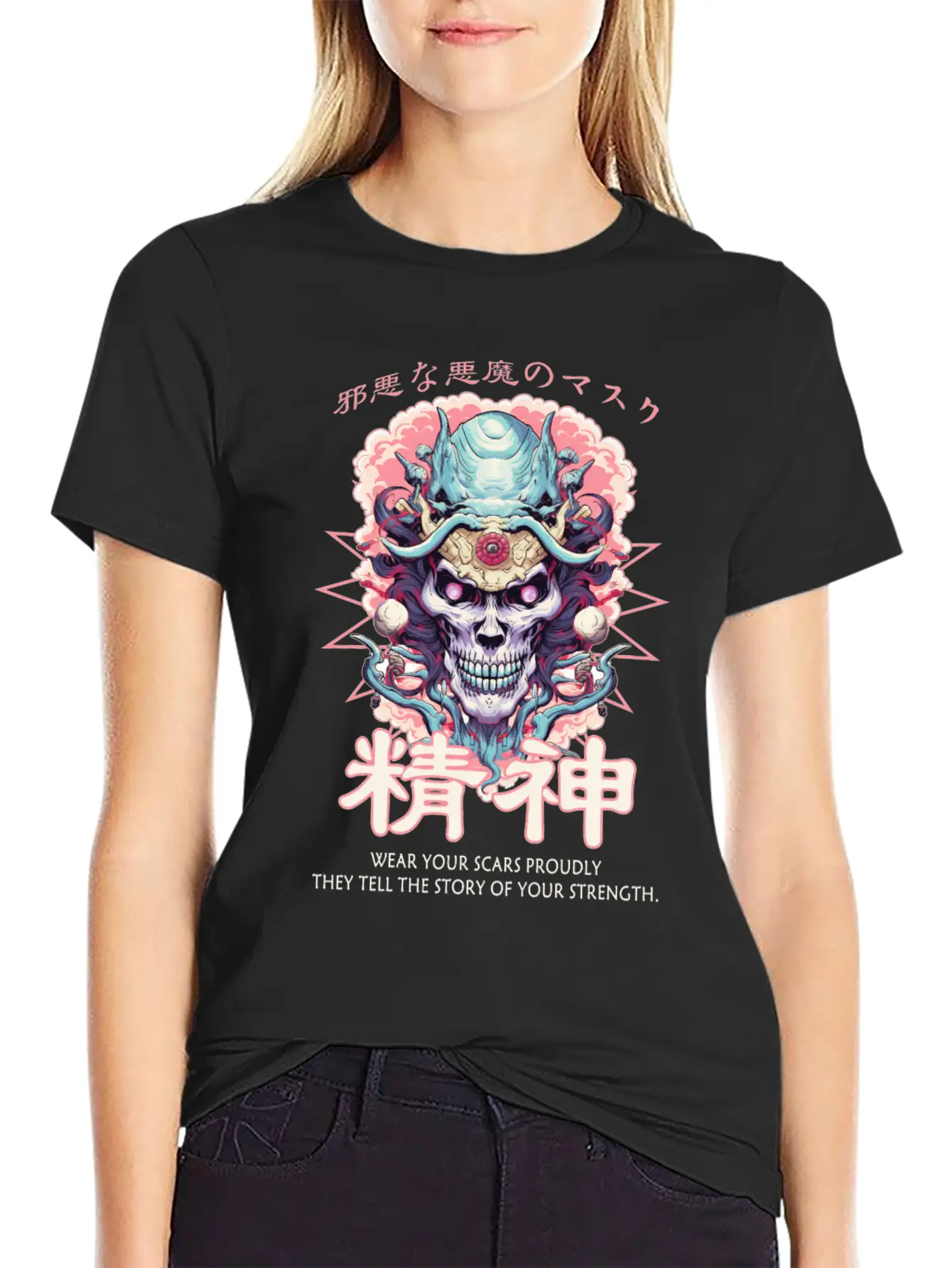 Creepy Oni Mask Japanese Streetwear Hiphop Harajuk Unisex Casual T-Shirt – Clean Design For Daily Comfort