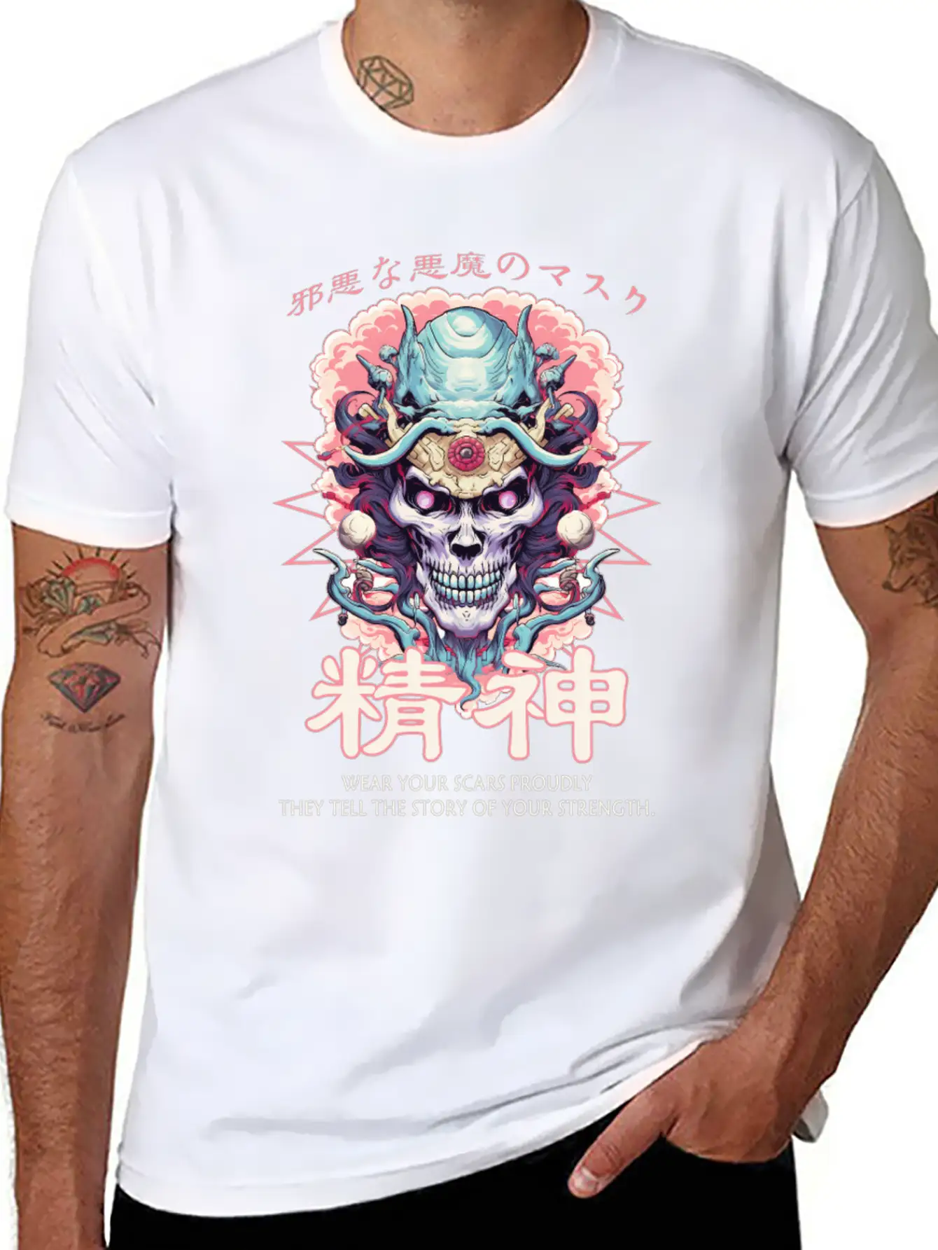 Creepy Oni Mask Japanese Streetwear Hiphop Harajuk Unisex Casual T-Shirt – Clean Design For Daily Comfort