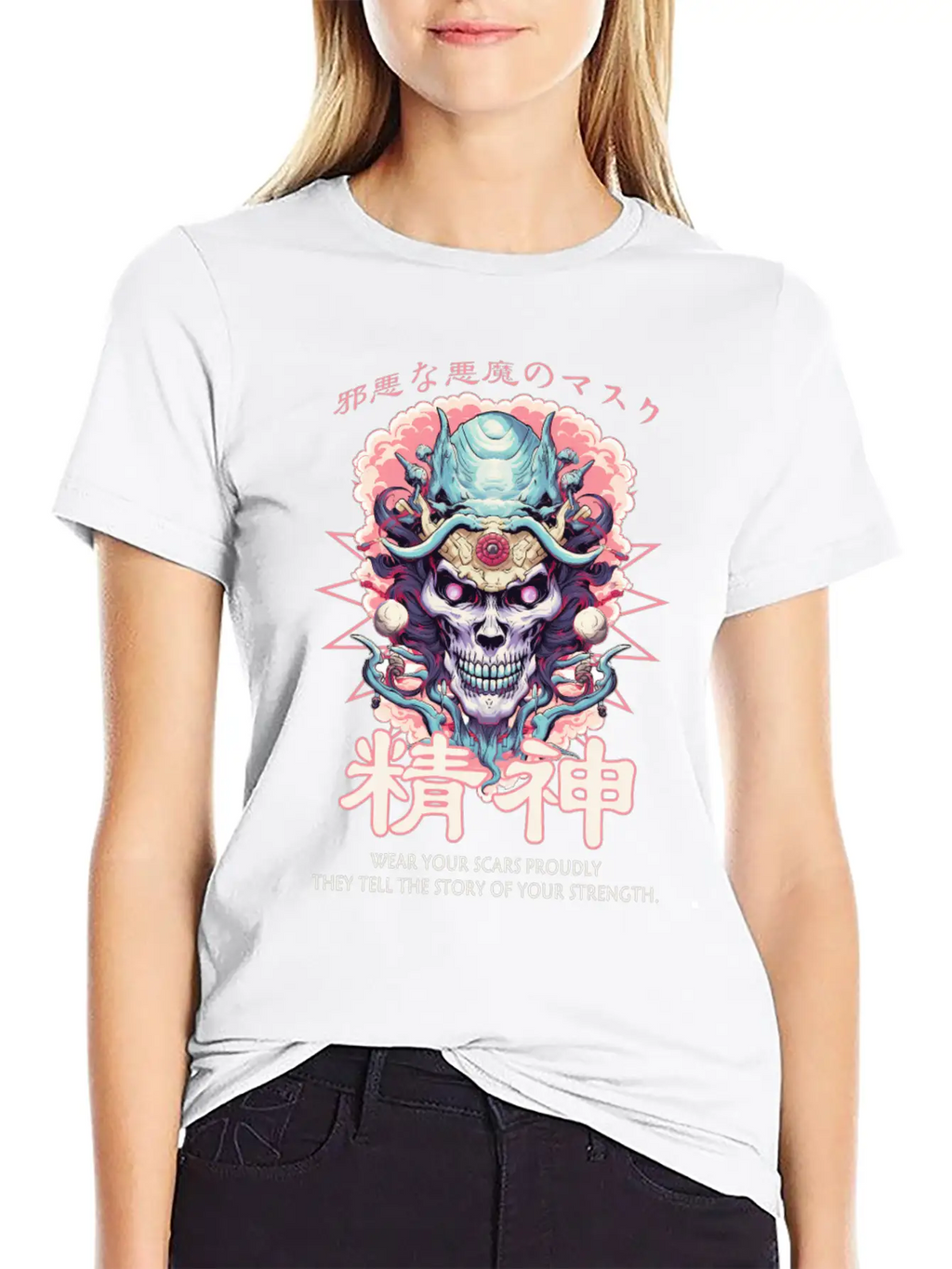 Creepy Oni Mask Japanese Streetwear Hiphop Harajuk Unisex Casual T-Shirt – Clean Design For Daily Comfort