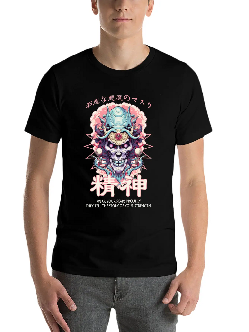 Creepy Oni Mask Japanese Streetwear Hiphop Harajuk Unisex Casual T-Shirt – Clean Design For Daily Comfort