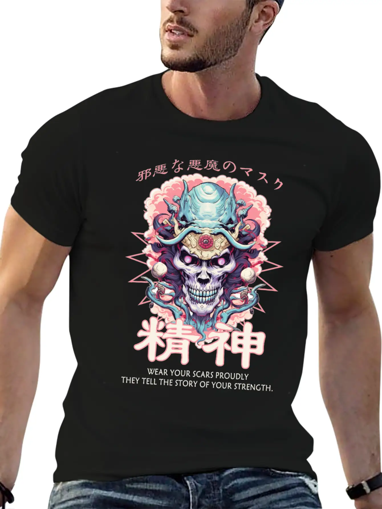 Creepy Oni Mask Japanese Streetwear Hiphop Harajuk Unisex Casual T-Shirt – Clean Design For Daily Comfort