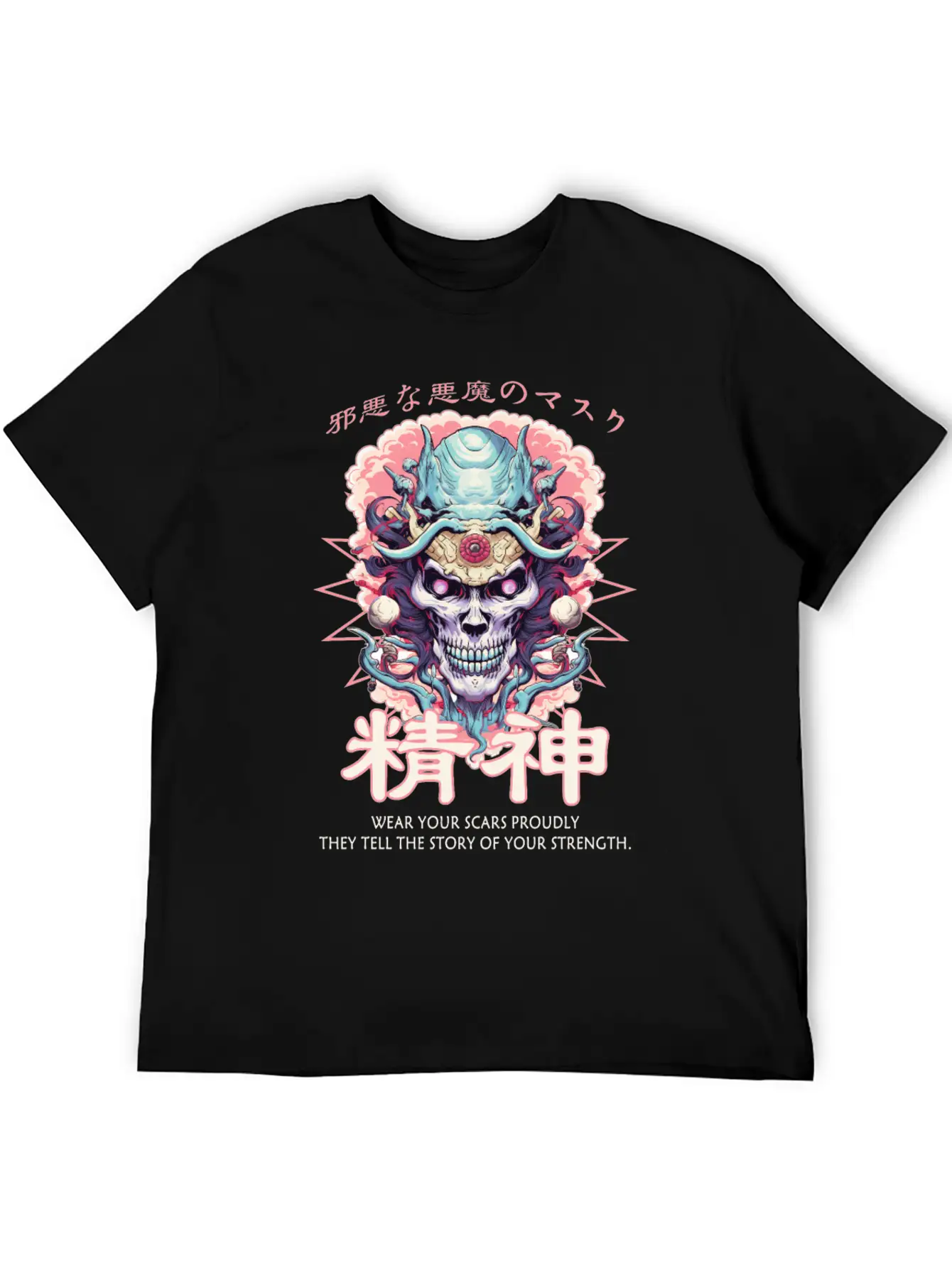 Creepy Oni Mask Japanese Streetwear Hiphop Harajuk Unisex Casual T-Shirt – Clean Design For Daily Comfort