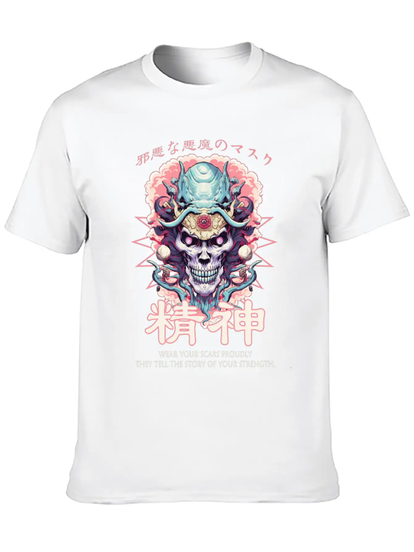 Creepy Oni Mask Japanese Streetwear Hiphop Harajuk Unisex Casual T-Shirt – Clean Design For Daily Comfort
