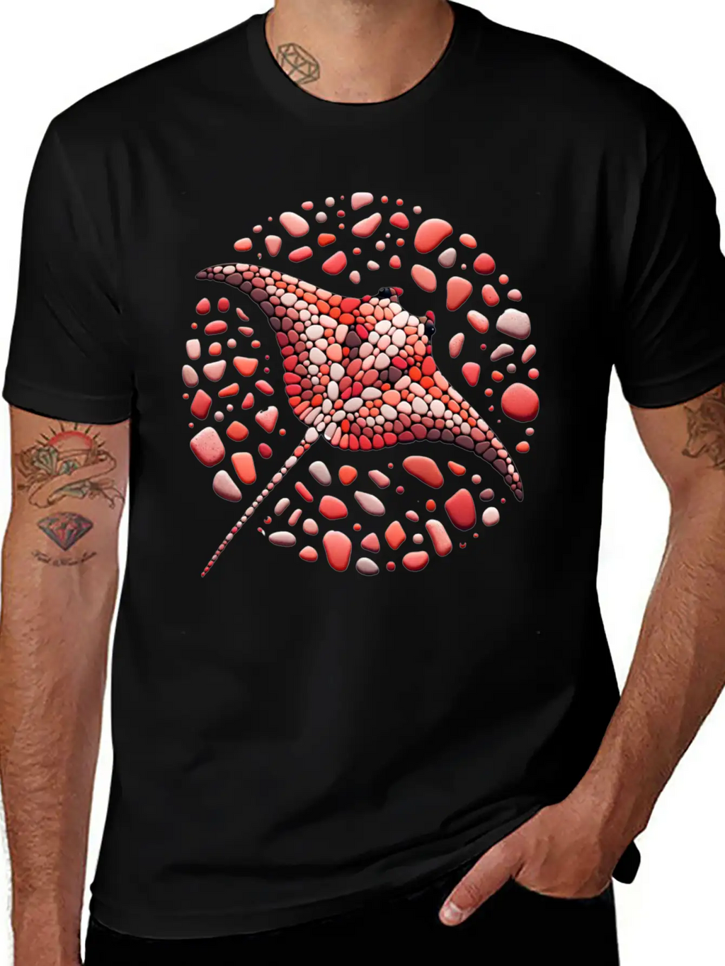 Crimson Swirl Ray Mosaic Unisex Casual T-Shirt – Clean Design For Daily Comfort