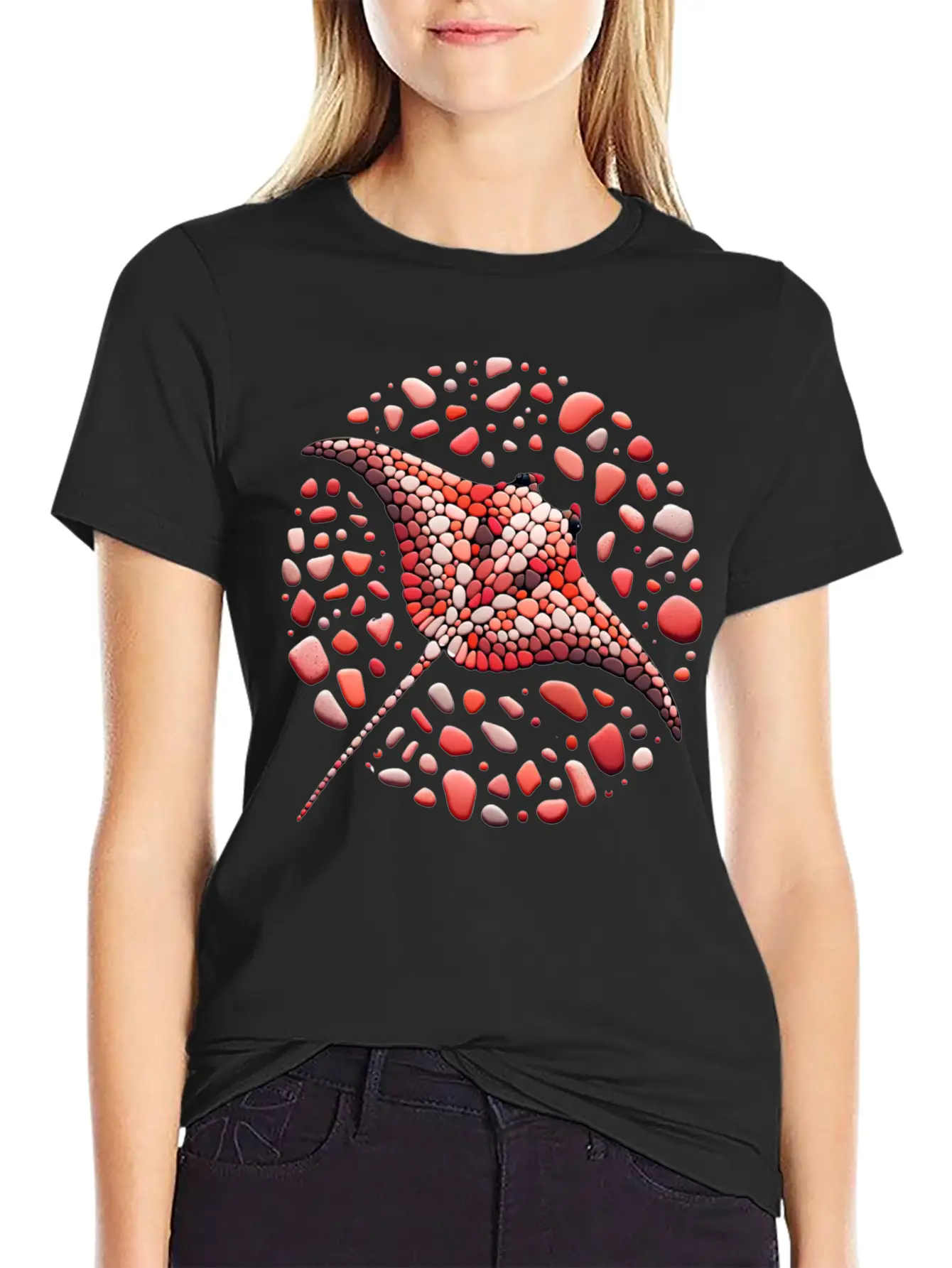 Crimson Swirl Ray Mosaic Unisex Casual T-Shirt – Clean Design For Daily Comfort