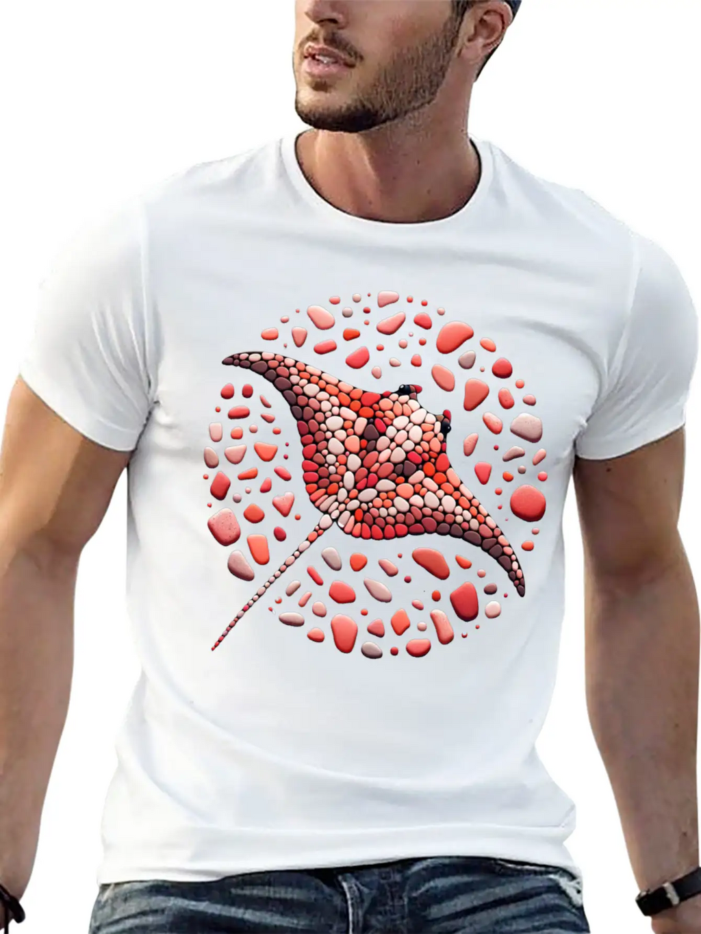 Crimson Swirl Ray Mosaic Unisex Casual T-Shirt – Clean Design For Daily Comfort