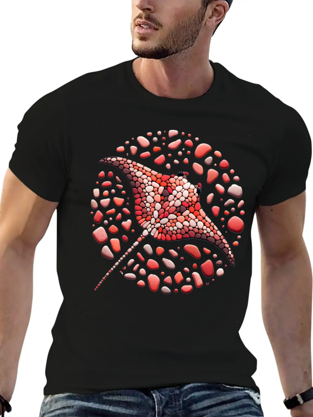 Crimson Swirl Ray Mosaic Unisex Casual T-Shirt – Clean Design For Daily Comfort