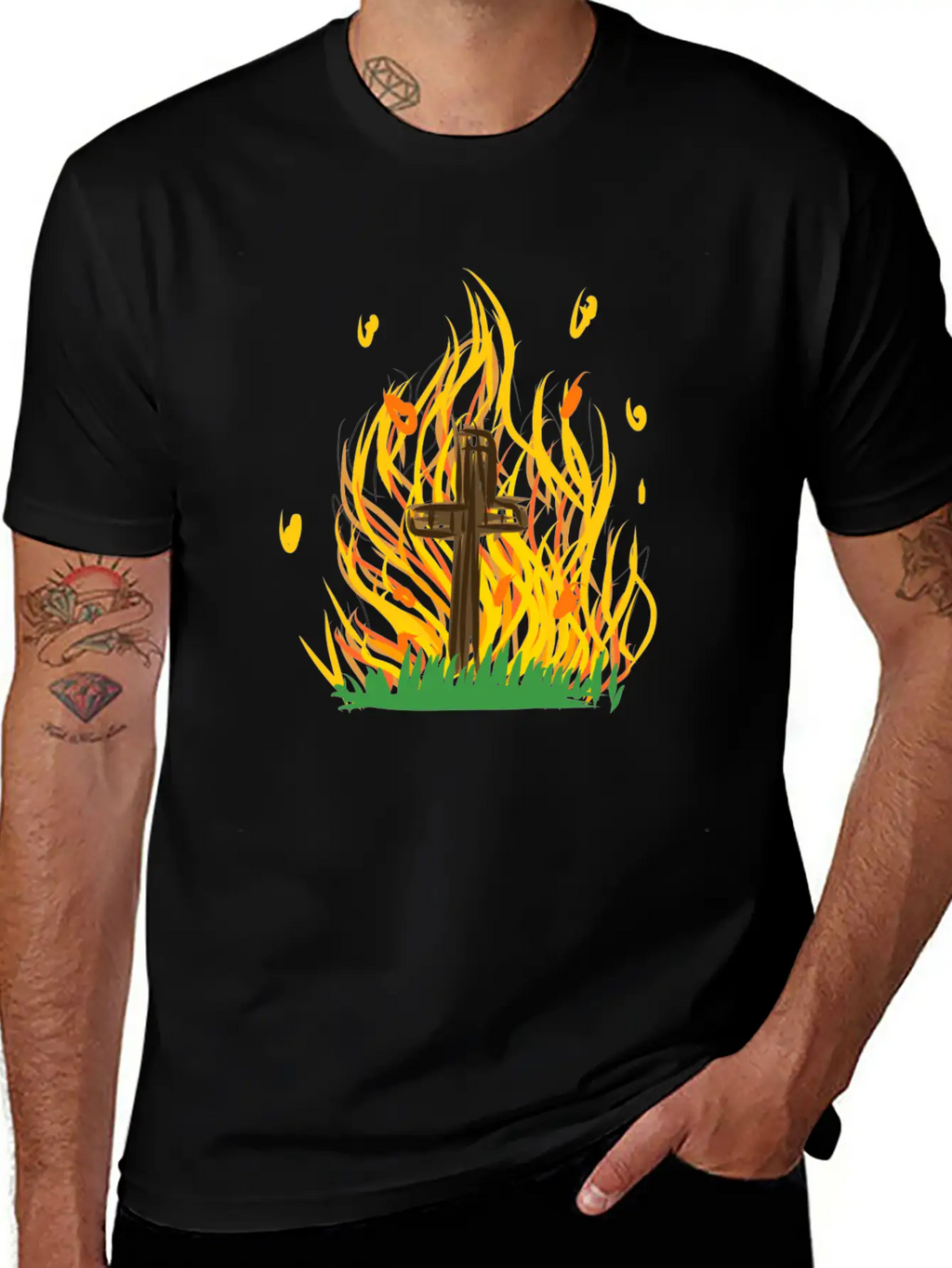 Cross Fire Burning Essential Cotton Tee For Daily Outfits – Unisex Style
