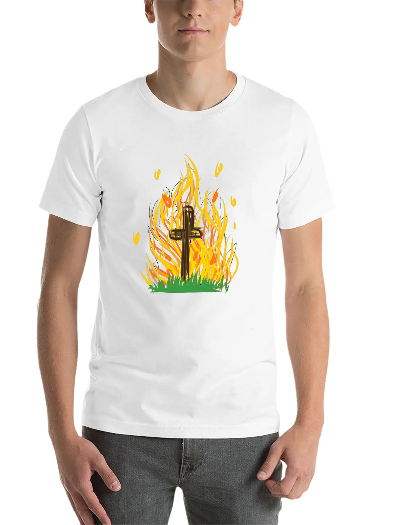 Cross Fire Burning Essential Cotton Tee For Daily Outfits – Unisex Style