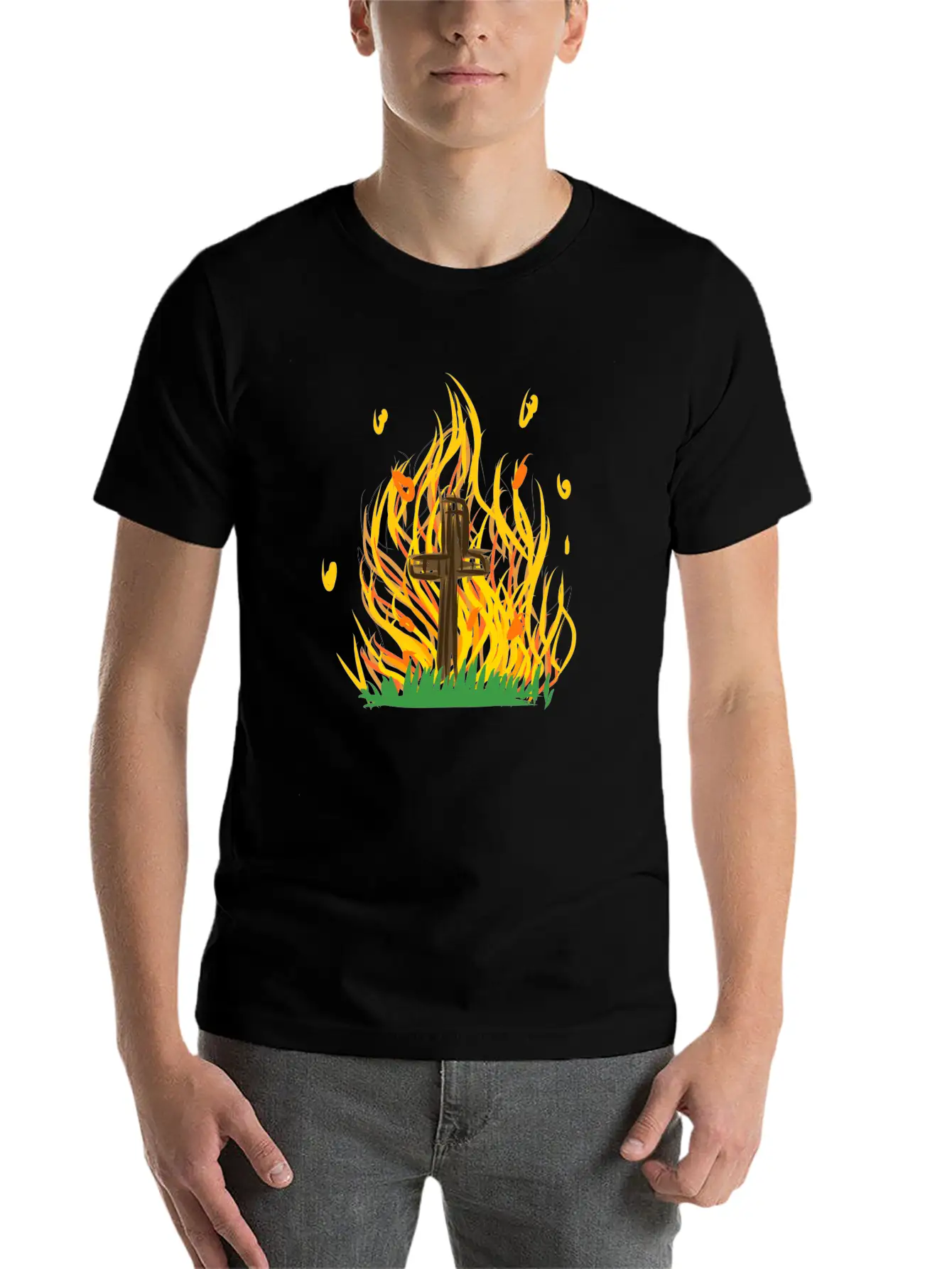 Cross Fire Burning Essential Cotton Tee For Daily Outfits – Unisex Style