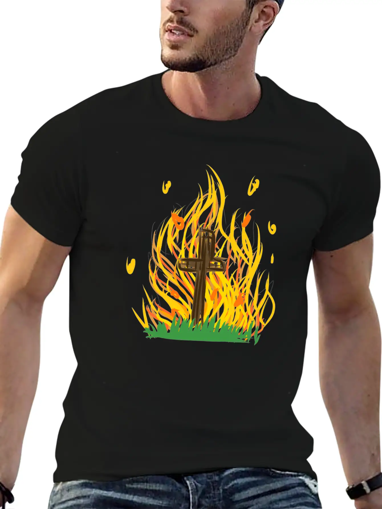 Cross Fire Burning Essential Cotton Tee For Daily Outfits – Unisex Style