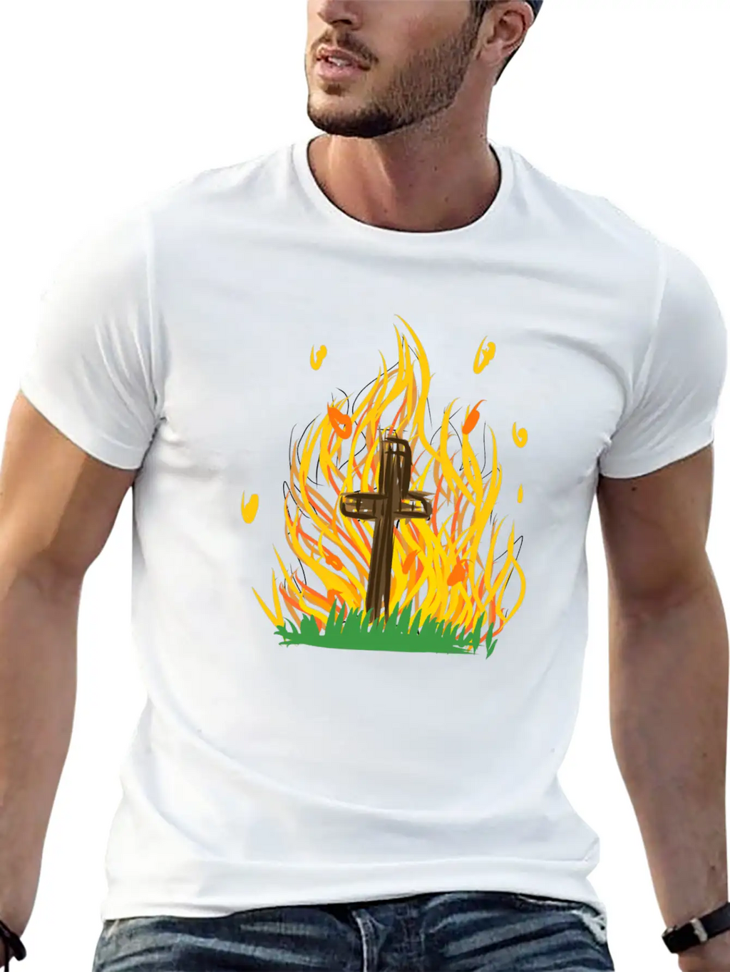 Cross Fire Burning Essential Cotton Tee For Daily Outfits – Unisex Style