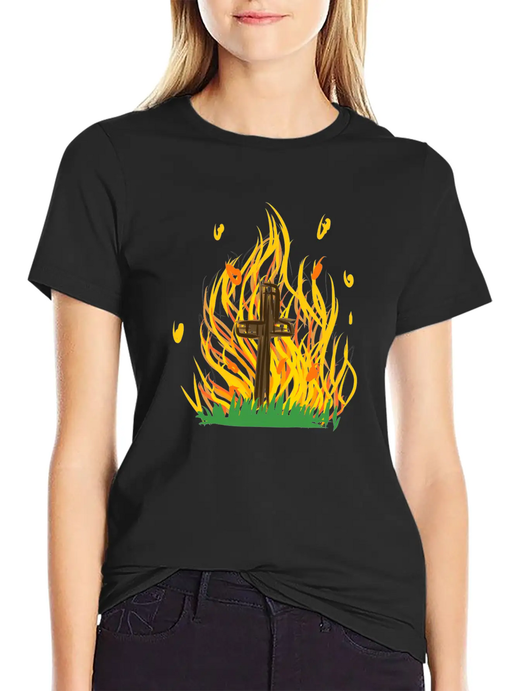 Cross Fire Burning Essential Cotton Tee For Daily Outfits – Unisex Style
