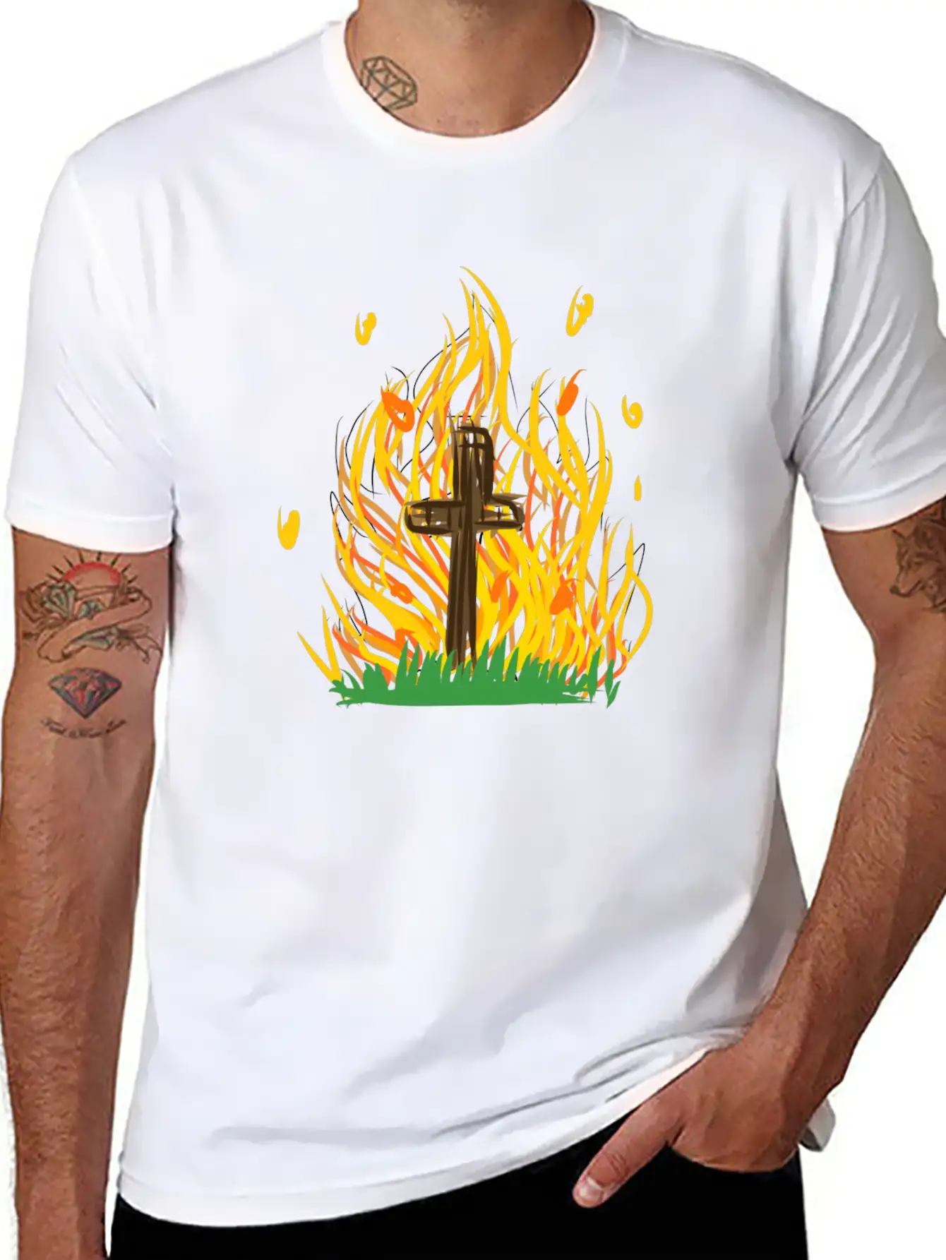 Cross Fire Burning Essential Cotton Tee For Daily Outfits – Unisex Style