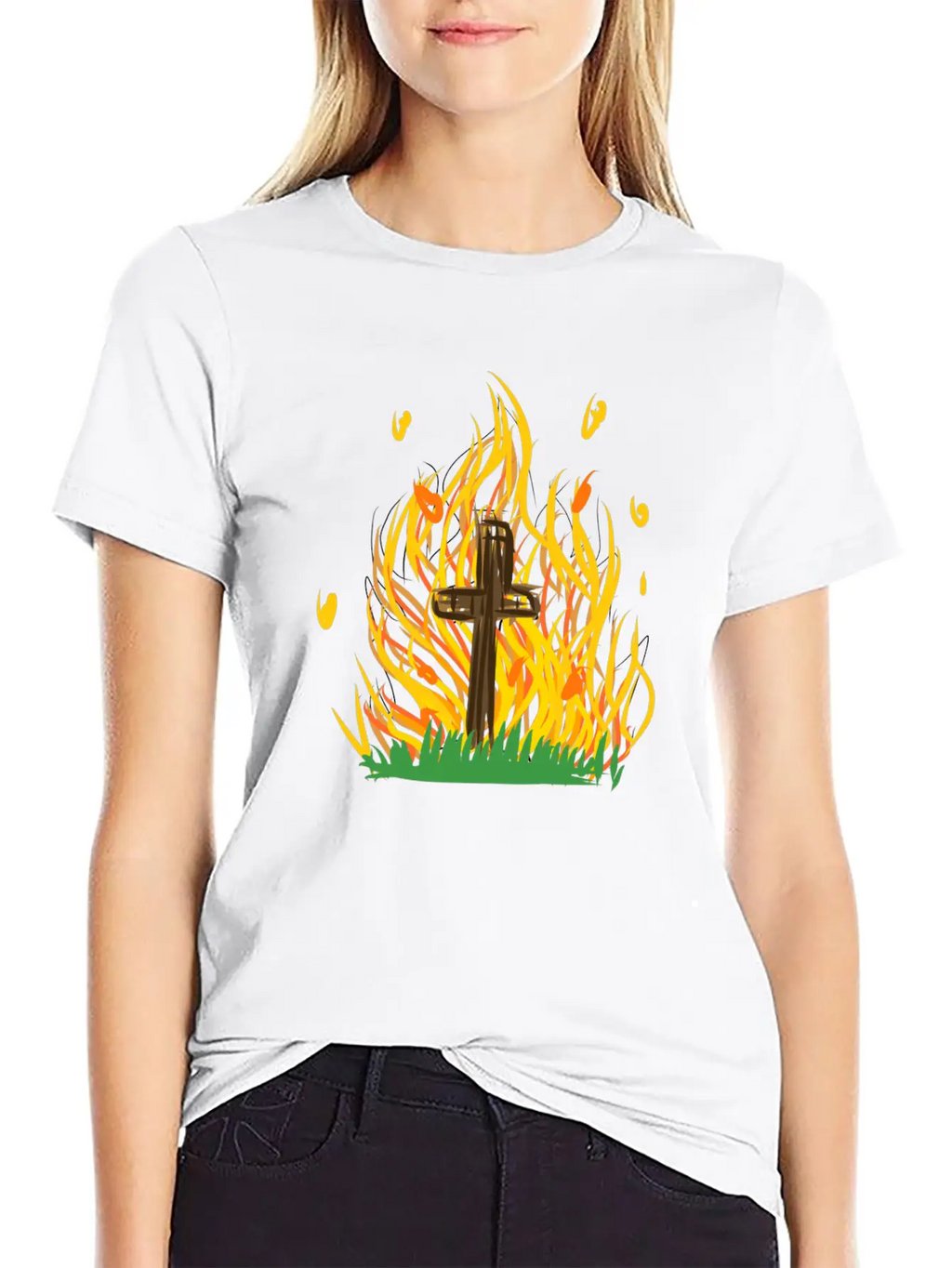 Cross Fire Burning Essential Cotton Tee For Daily Outfits – Unisex Style