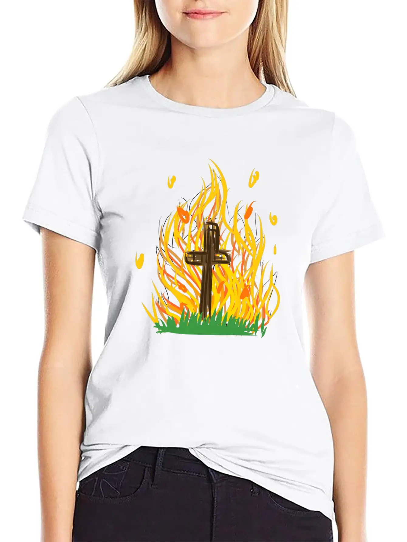 Cross Fire Burning Essential Cotton Tee For Daily Outfits – Unisex Style
