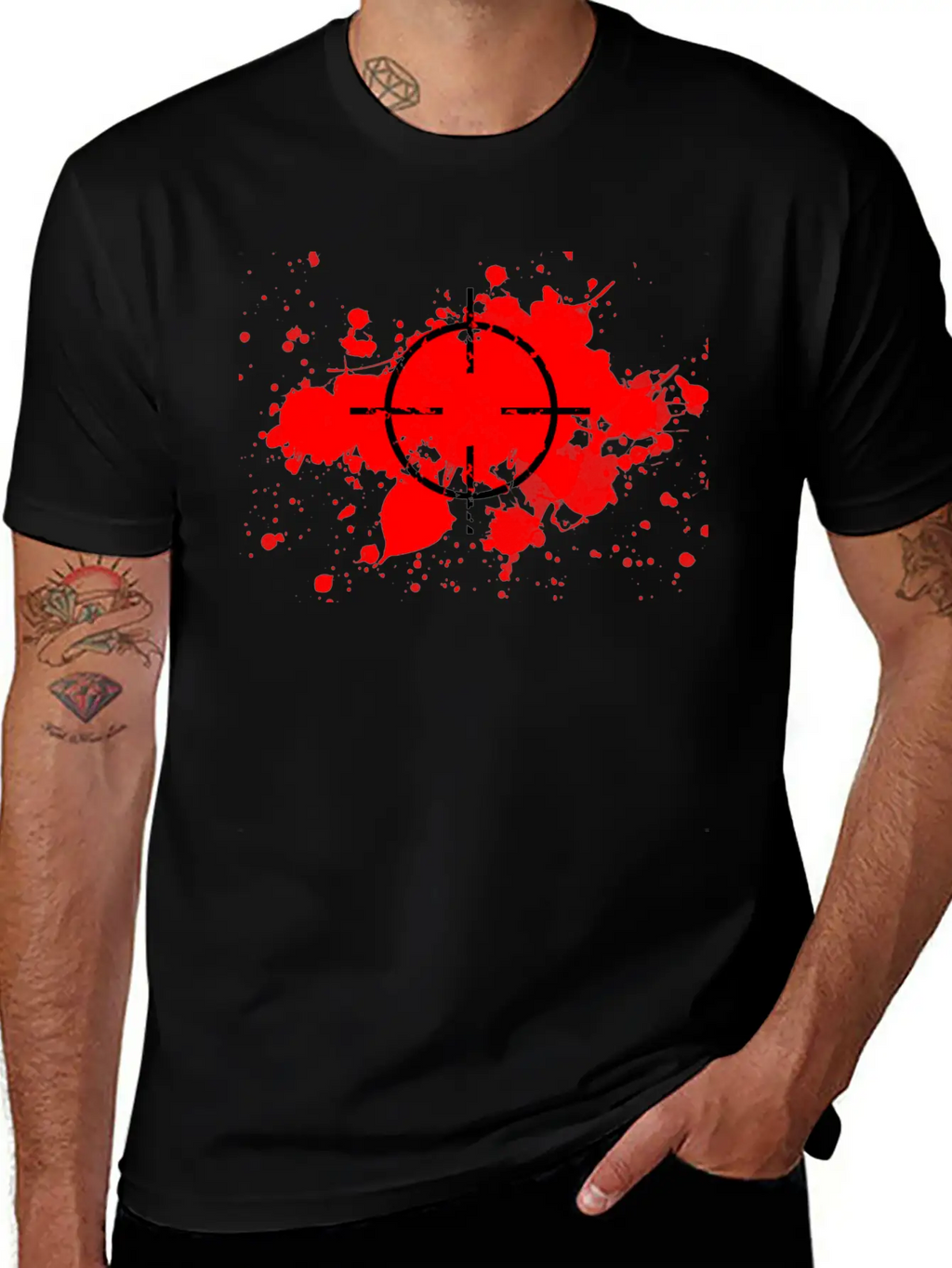 CROSSHAIRS & BLOOD SPLATTERS Unisex Short Sleeve Soft Cotton T-Shirt – Casual Everyday Wear