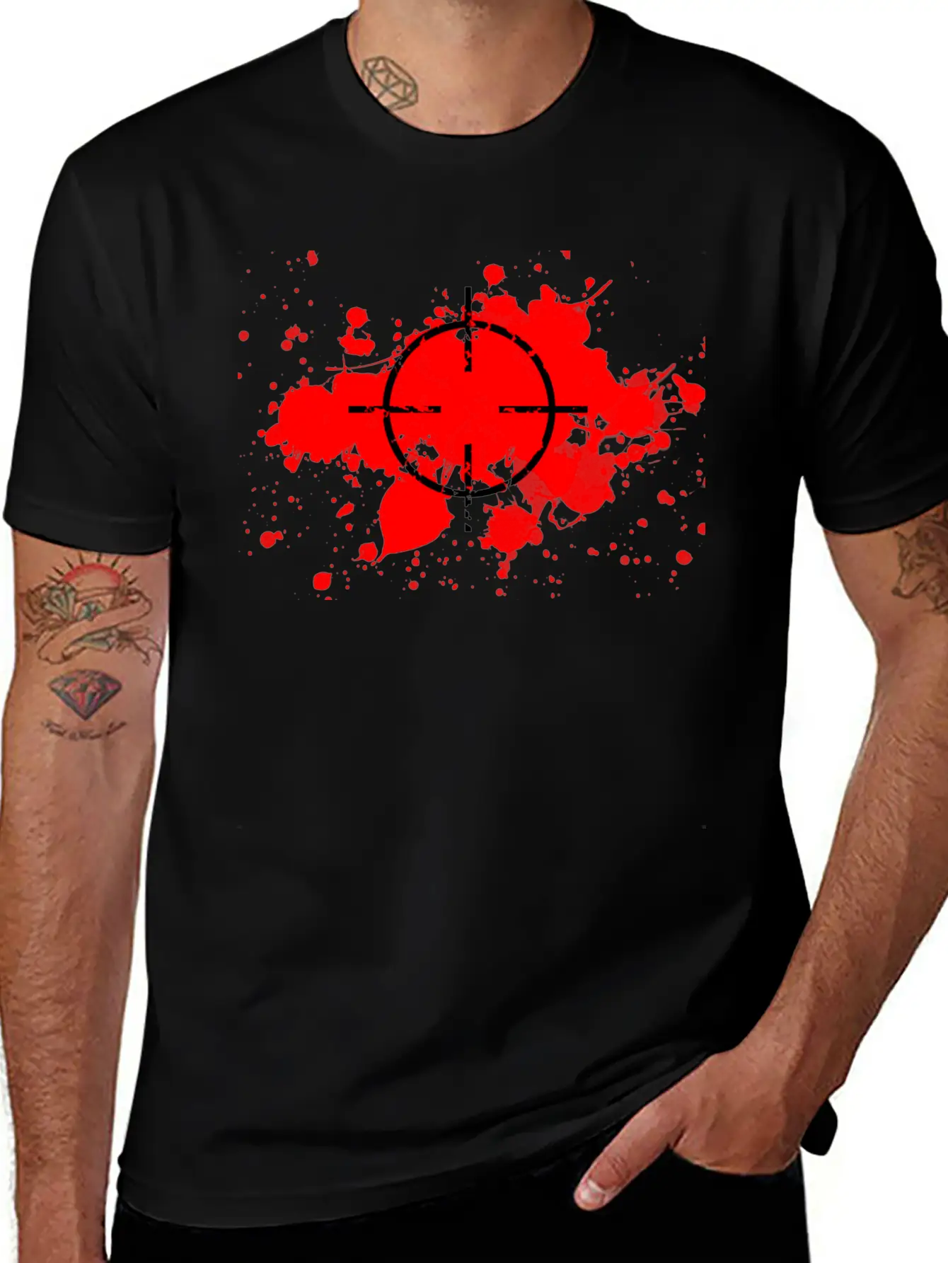 CROSSHAIRS & BLOOD SPLATTERS Unisex Short Sleeve Soft Cotton T-Shirt – Casual Everyday Wear