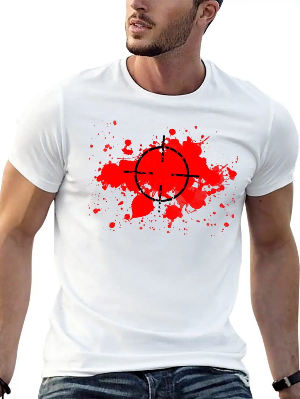 CROSSHAIRS & BLOOD SPLATTERS Unisex Short Sleeve Soft Cotton T-Shirt – Casual Everyday Wear