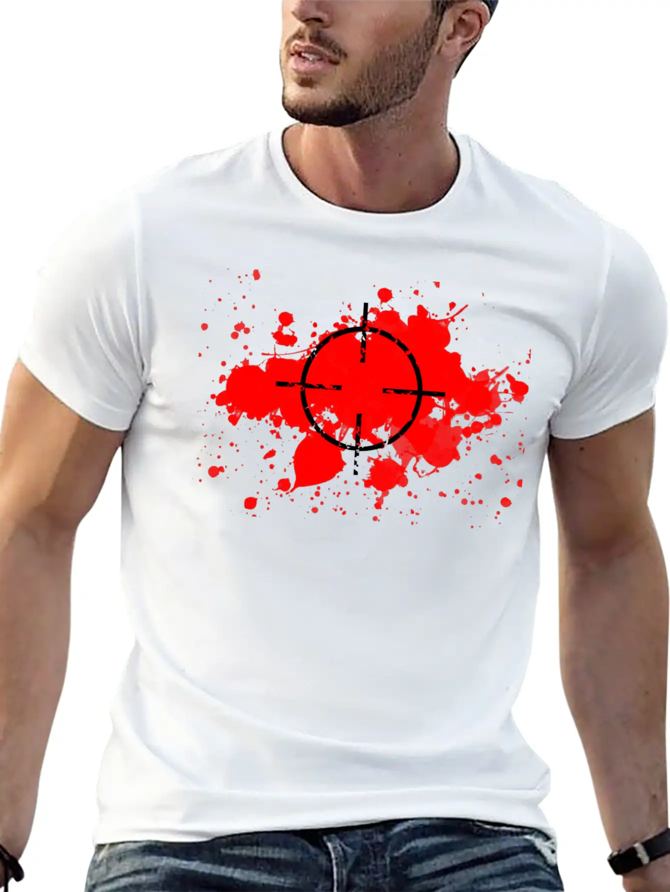CROSSHAIRS & BLOOD SPLATTERS Unisex Short Sleeve Soft Cotton T-Shirt – Casual Everyday Wear