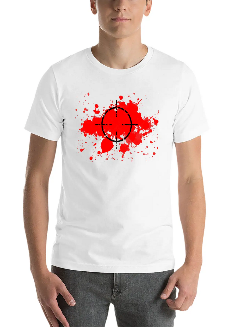 CROSSHAIRS & BLOOD SPLATTERS Unisex Short Sleeve Soft Cotton T-Shirt – Casual Everyday Wear