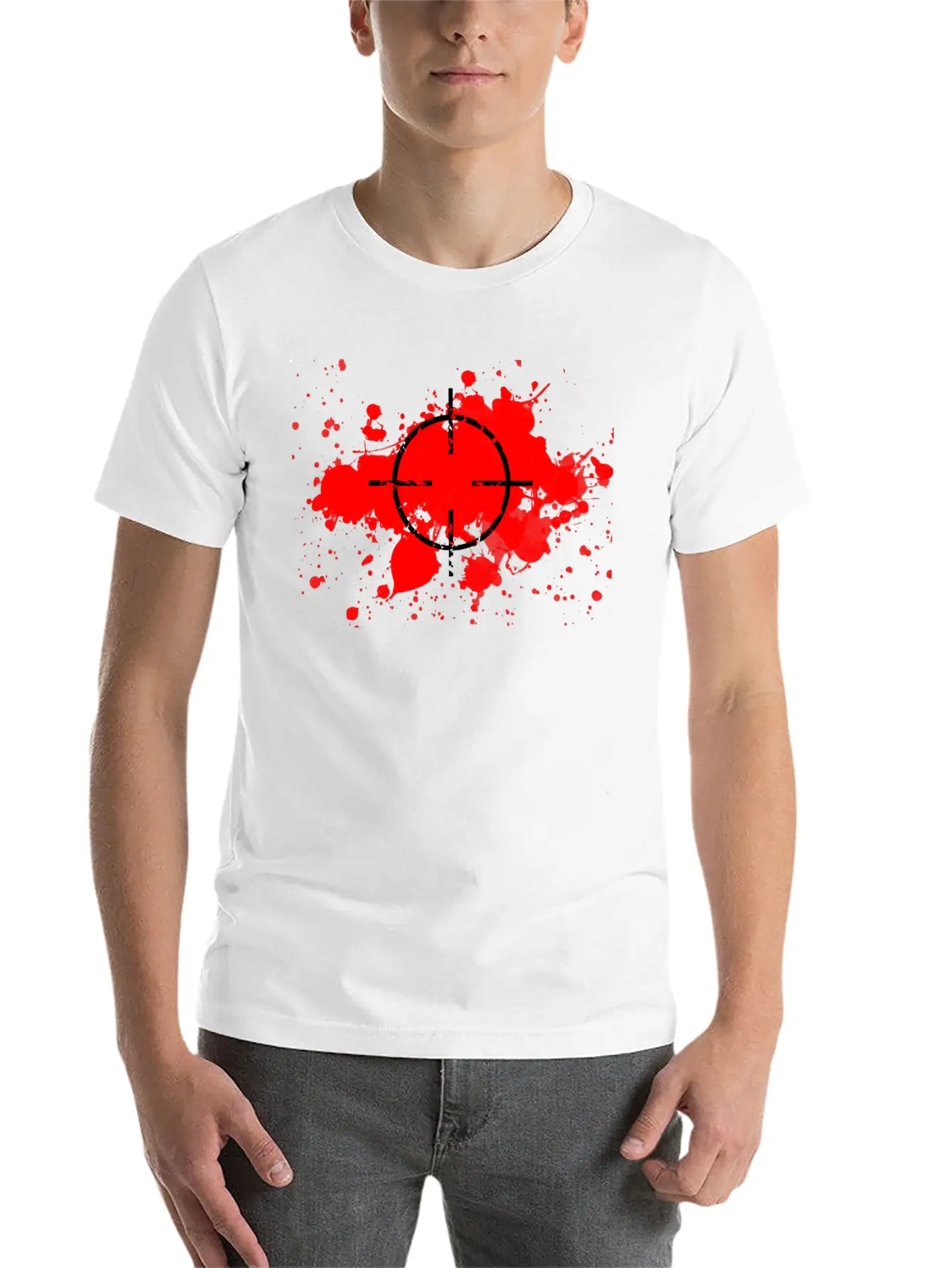 CROSSHAIRS & BLOOD SPLATTERS Unisex Short Sleeve Soft Cotton T-Shirt – Casual Everyday Wear