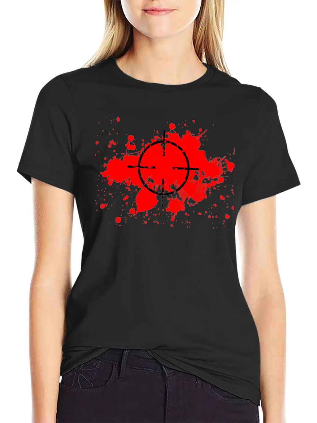 CROSSHAIRS & BLOOD SPLATTERS Unisex Short Sleeve Soft Cotton T-Shirt – Casual Everyday Wear
