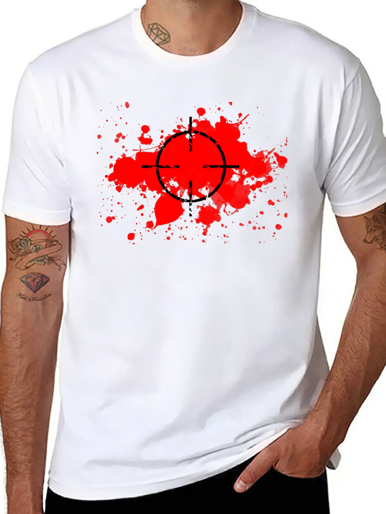 CROSSHAIRS & BLOOD SPLATTERS Unisex Short Sleeve Soft Cotton T-Shirt – Casual Everyday Wear