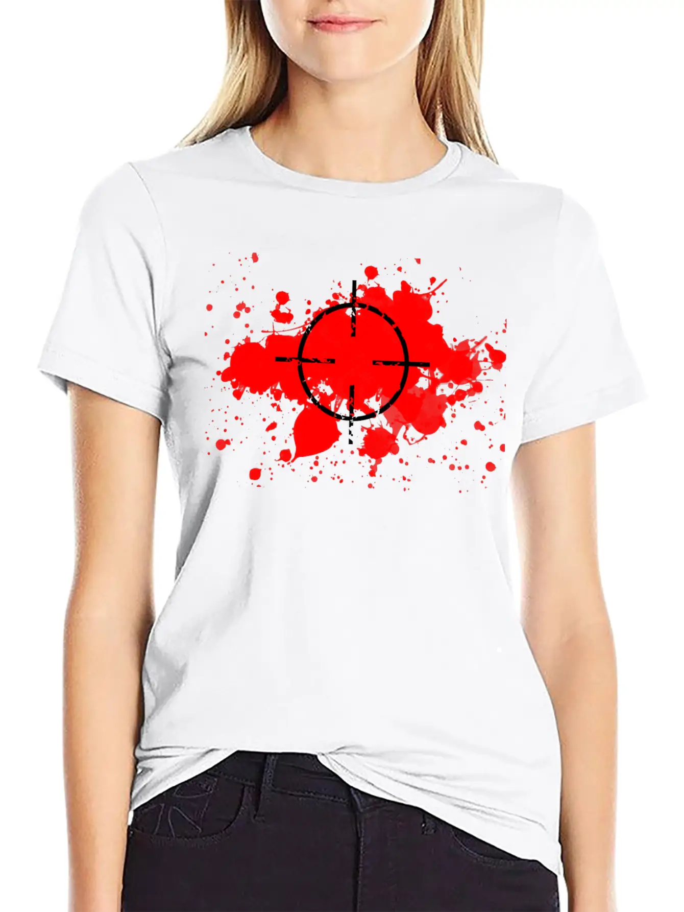CROSSHAIRS & BLOOD SPLATTERS Unisex Short Sleeve Soft Cotton T-Shirt – Casual Everyday Wear