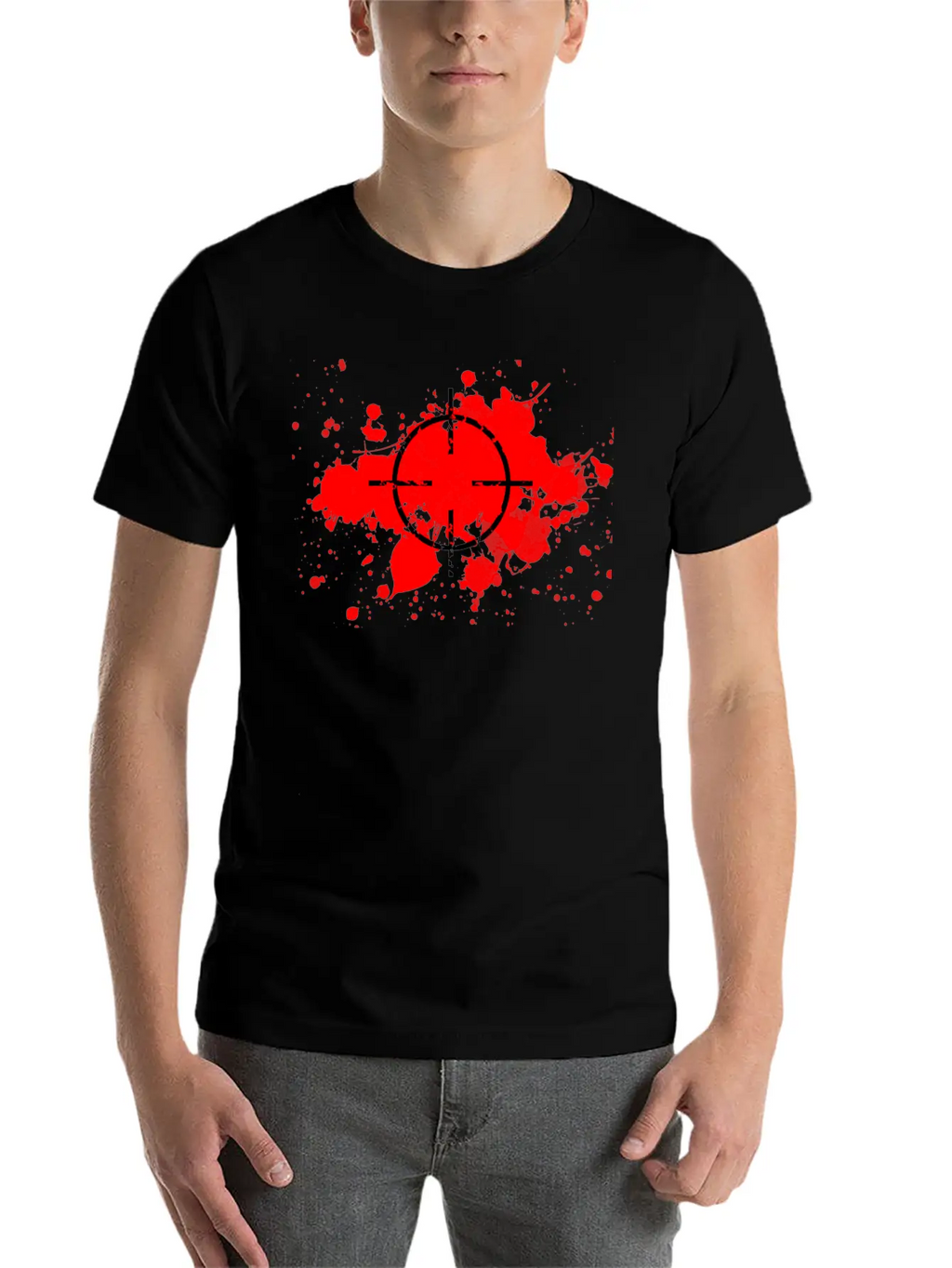 CROSSHAIRS & BLOOD SPLATTERS Unisex Short Sleeve Soft Cotton T-Shirt – Casual Everyday Wear