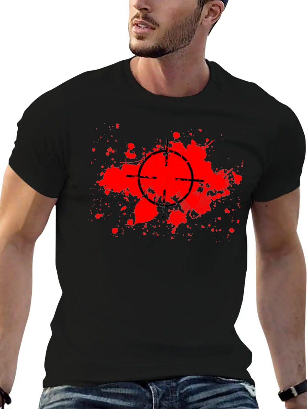 CROSSHAIRS & BLOOD SPLATTERS Unisex Short Sleeve Soft Cotton T-Shirt – Casual Everyday Wear