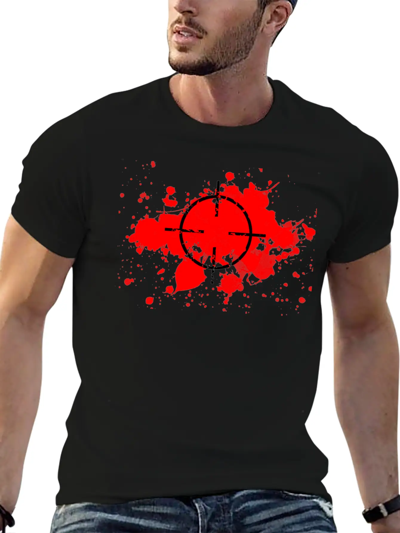 CROSSHAIRS & BLOOD SPLATTERS Unisex Short Sleeve Soft Cotton T-Shirt – Casual Everyday Wear