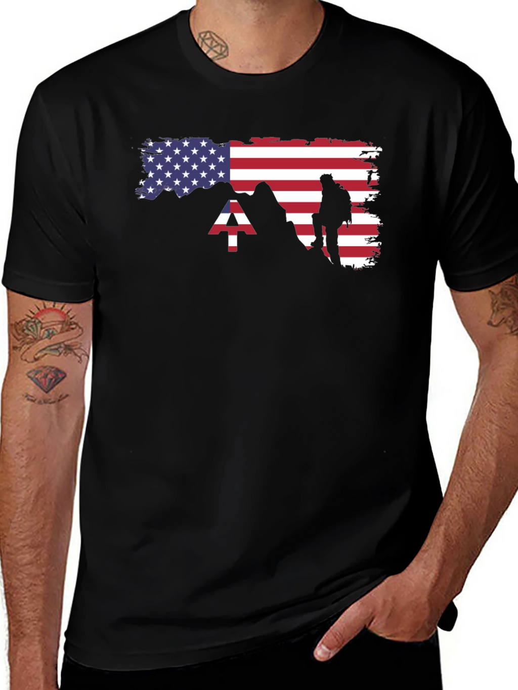 American Flag Mountain Hiker T-Shirt
