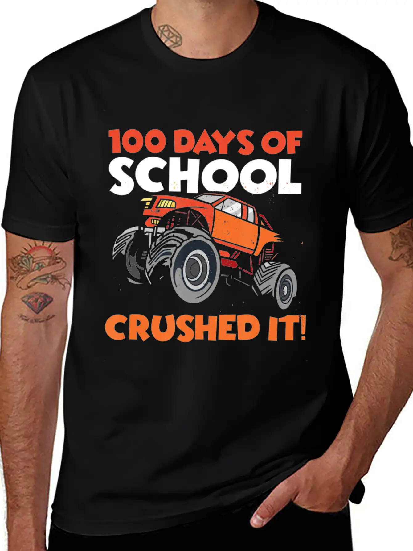 Crushed 100 Days Of School Monster Truck 100th Day Unisex Casual T-Shirt – Clean Design For Daily Comfort