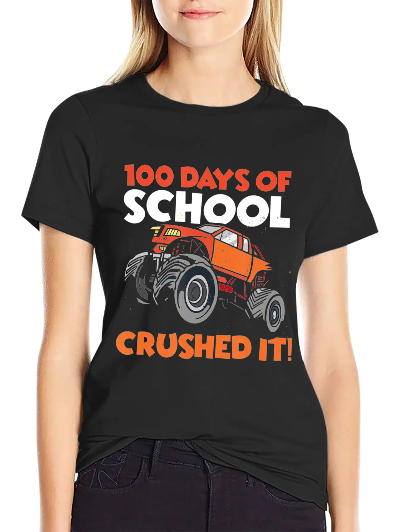 Crushed 100 Days Of School Monster Truck 100th Day Unisex Casual T-Shirt – Clean Design For Daily Comfort