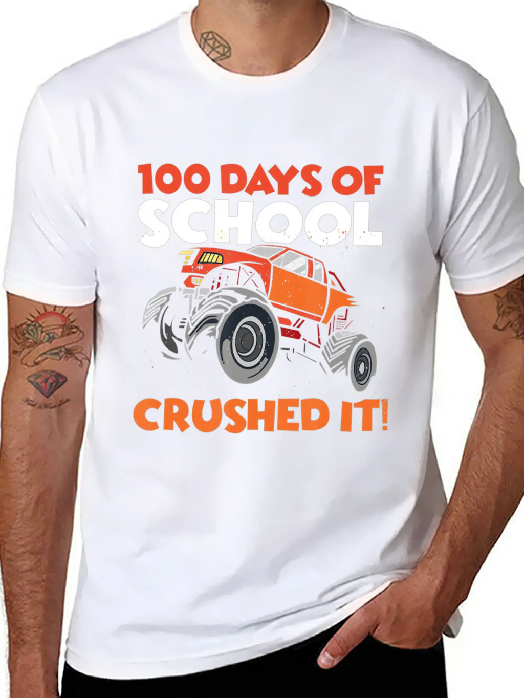 Crushed 100 Days Of School Monster Truck 100th Day Unisex Casual T-Shirt – Clean Design For Daily Comfort